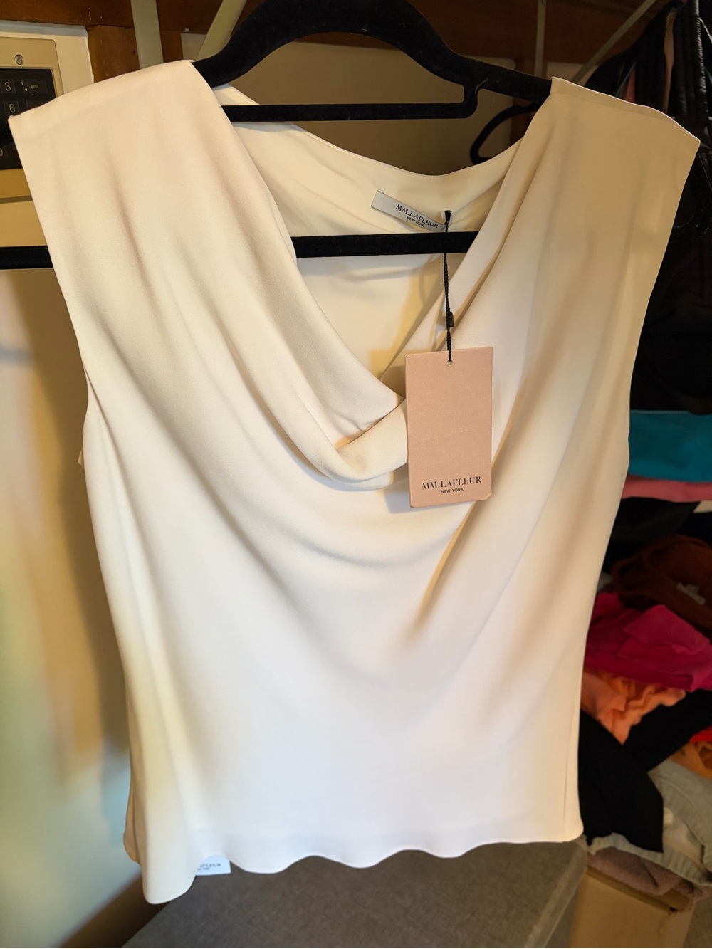 MM.LaFleur Cream Sleeveless Draped-Neck Top NWT